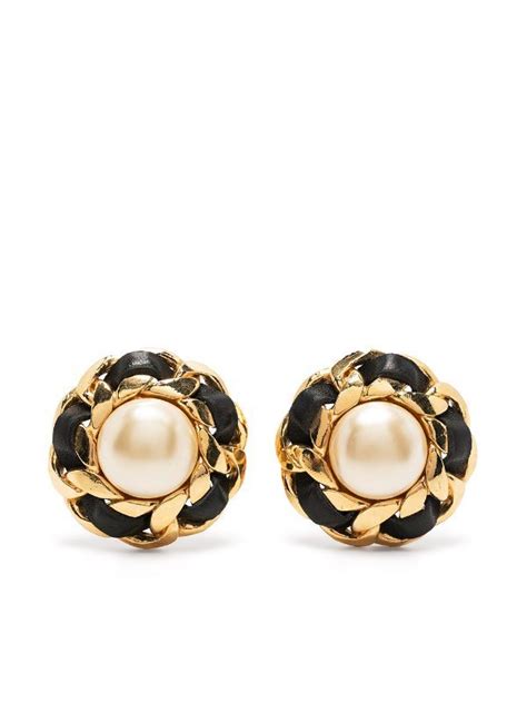 chanel pearl round earrings|pre owned Chanel earrings.